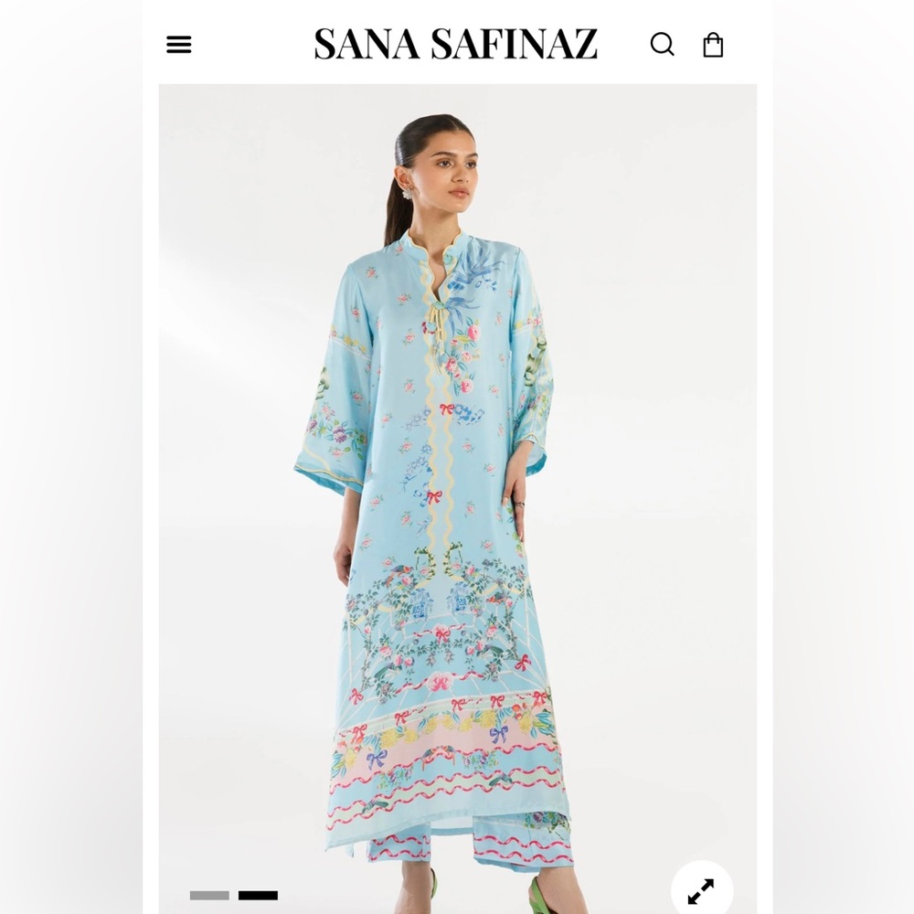 Light Blue Floral Embroidered Kaftan Dress